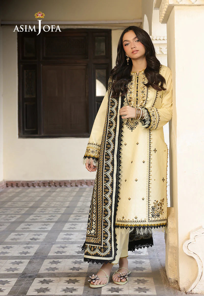 ASIM JOFA - 3PC LAWN EMBROIDERED SHIRT WITH MONARK PRINTED DUPATTA AND TROUSER -BIC-3728