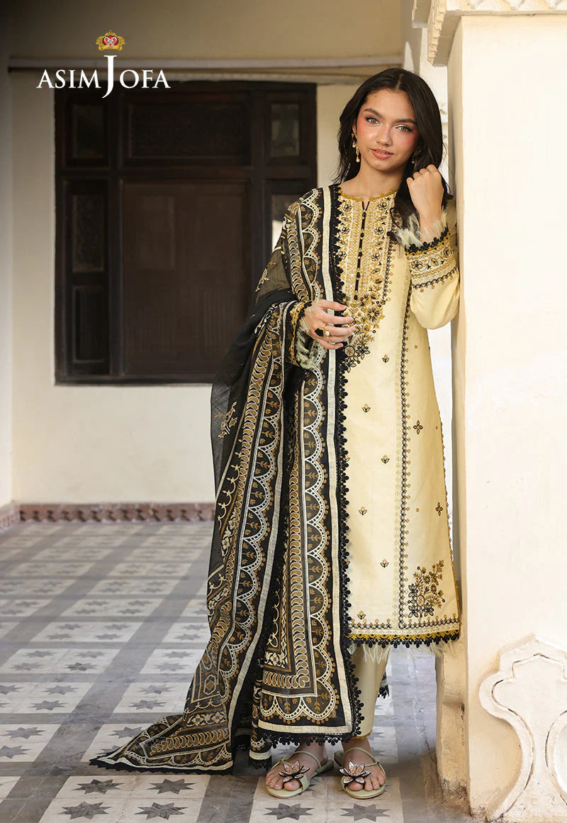 ASIM JOFA - 3PC LAWN EMBROIDERED SHIRT WITH MONARK PRINTED DUPATTA AND TROUSER -BIC-3728