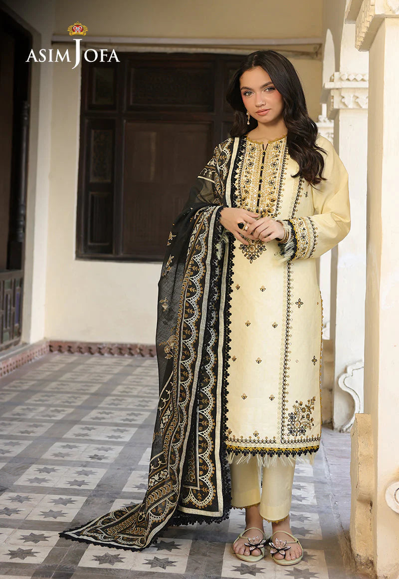 ASIM JOFA - 3PC LAWN EMBROIDERED SHIRT WITH MONARK PRINTED DUPATTA AND TROUSER -BIC-3728