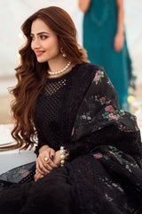 NUREH-3PC LAWN CHIKENKARI LASER EMBROIDERED SHIRT WITH ORGANZA EMBROIDERED PRINT DUPATTA-3667-EID FESTIVE-