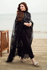 NUREH-3PC LAWN CHIKENKARI LASER EMBROIDERED SHIRT WITH ORGANZA EMBROIDERED PRINT DUPATTA-3667-EID FESTIVE-