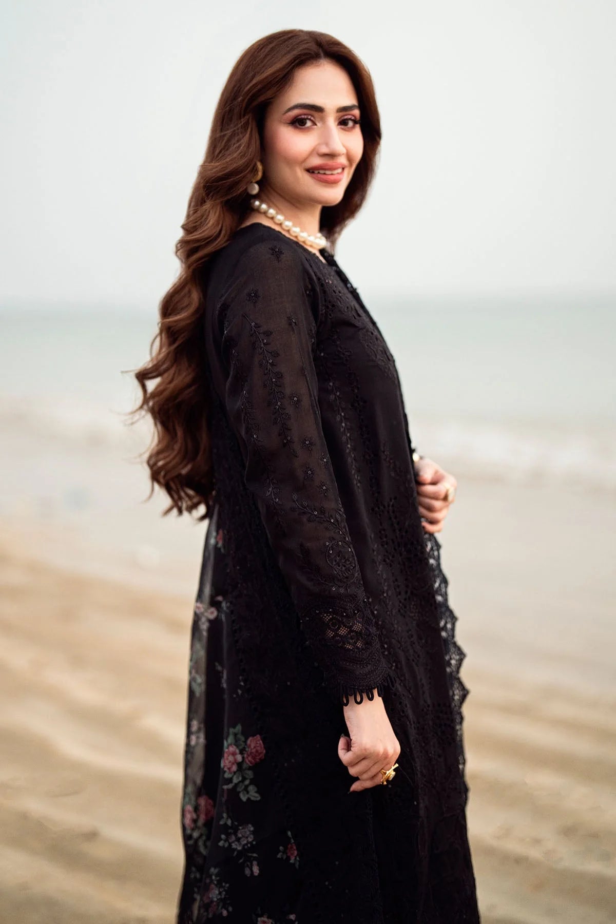 NUREH-3PC LAWN CHIKENKARI LASER EMBROIDERED SHIRT WITH ORGANZA EMBROIDERED PRINT DUPATTA-3667-EID FESTIVE-