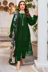MARIA B-3PC CHIKANKAARI LAWN EMBROIDERED SHIRT WITH MONARK PRINT DUPATTA AND TROUSER-BIC-4054