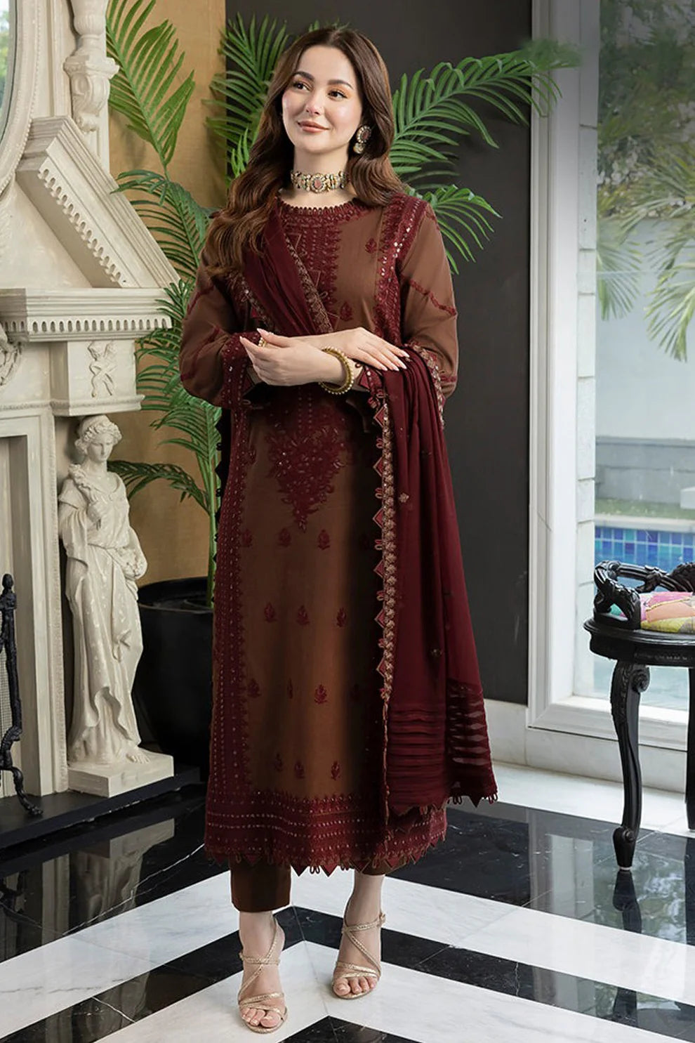 ASIM JOFA-3PC LAWN EMBROIDERED SHIRT WITH LAWN EMBROIDERED DUPATTA AND TROUSER-BIC-3647