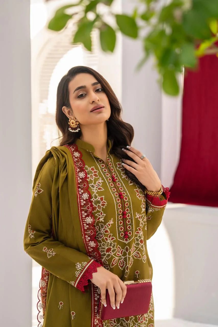 3PC LAWN EMBROIDERED SHIRT WITH LAWN EMBROIDERED READY TO WEAR DUPATTA-BIC-G01