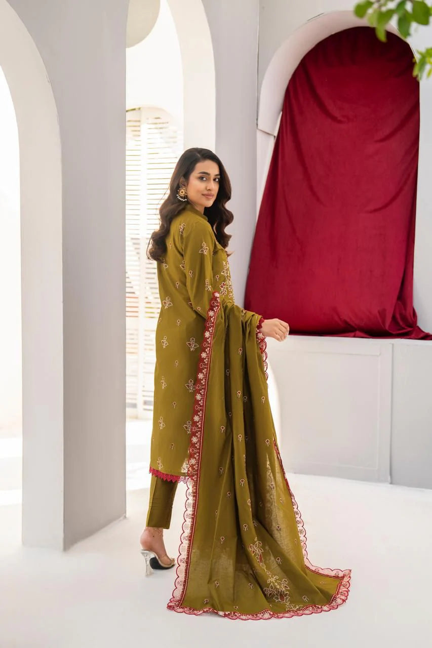 3PC LAWN EMBROIDERED SHIRT WITH LAWN EMBROIDERED READY TO WEAR DUPATTA-BIC-G01